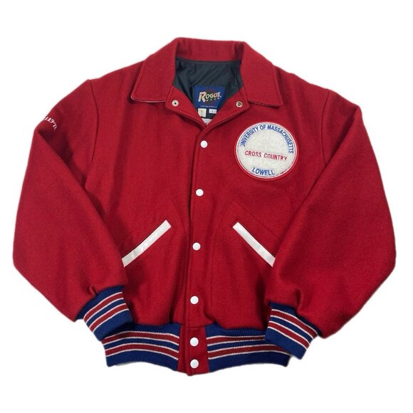 Vintage 70s Womens Varsity Letterman Jacket USA UMASS Lowell Cross Country Sz L - Picture 1 of 7